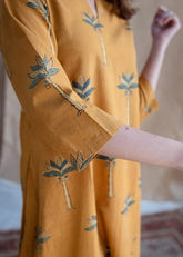 Pure Cotton Kurta Set in yellow & Maroon color